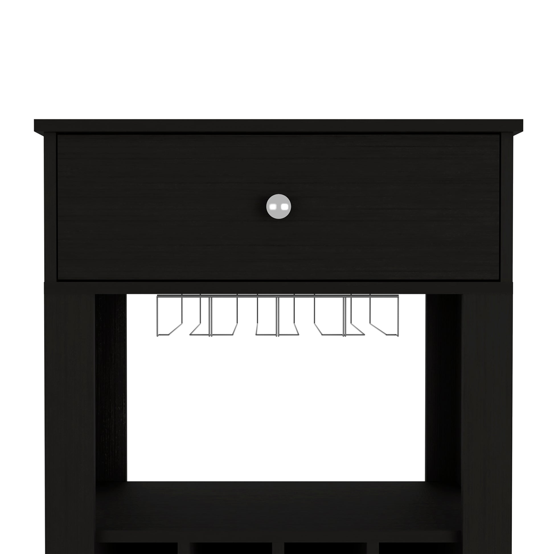 39" H Black Bar Coffee Cart, Kitchen Or Living Room Cabinet Storage, With 12 Bottle Racks, A Central Shelf With 1 Cup Holders, 1 Drawer Ideal For Storing Small Things Black Particle Board Particle Board