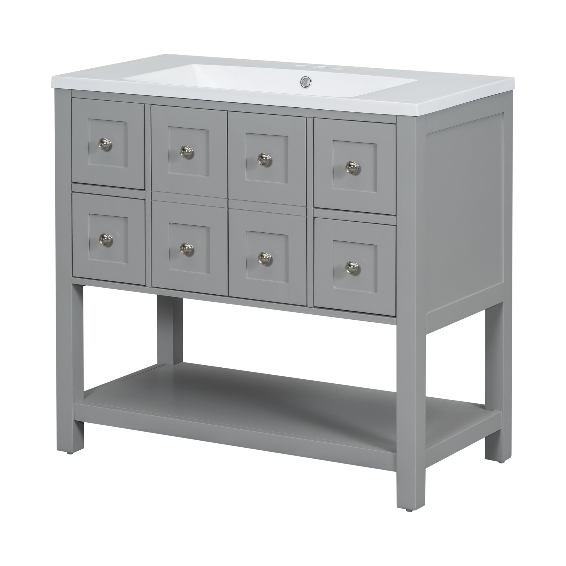 36'' Bathroom Vanity With Undermount Sink,Free Standing Vanity Set With 4 Drawers& Soft Closing Doors,Solid Wood Frame Bathroom Storage Cabinet 4 Grey 2 2 Adjustable Hinges Bathroom Freestanding Solid Wood Mdf Resin Painted