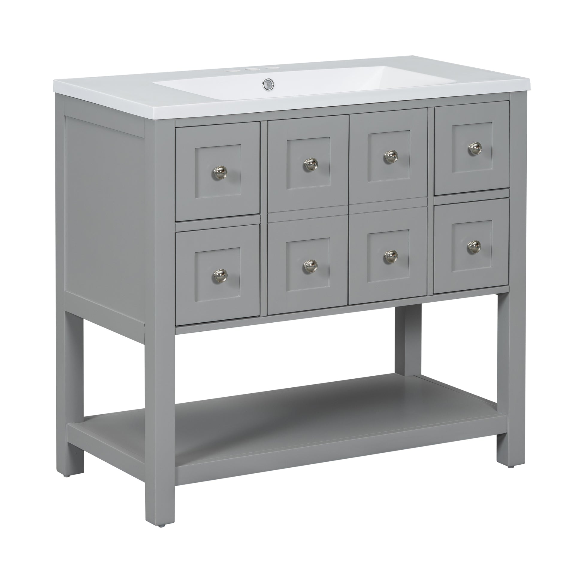 36'' Bathroom Vanity With Undermount Sink,Free Standing Vanity Set With 4 Drawers& Soft Closing Doors,Solid Wood Frame Bathroom Storage Cabinet 4 Grey 2 2 Adjustable Hinges Bathroom Freestanding Solid Wood Mdf Resin Painted