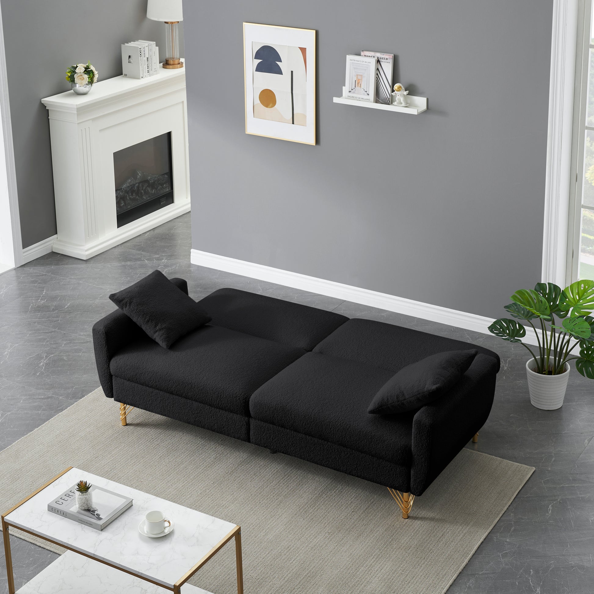 74.41 Inch Teddy Velvet Sofa Bed With Separate Adjustment Backrest And Storage Function Black Light Brown Velvet Wood Primary Living Space Medium Soft Loose Back Contemporary Eucalyptus Square Arms Foam Foam 2 Seat