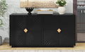 Modern Functional Large Storage Space Sideboard With Wooden Triangular Handles And Adjustable Shelves For Living Room And Dining Room Black Black Mdf