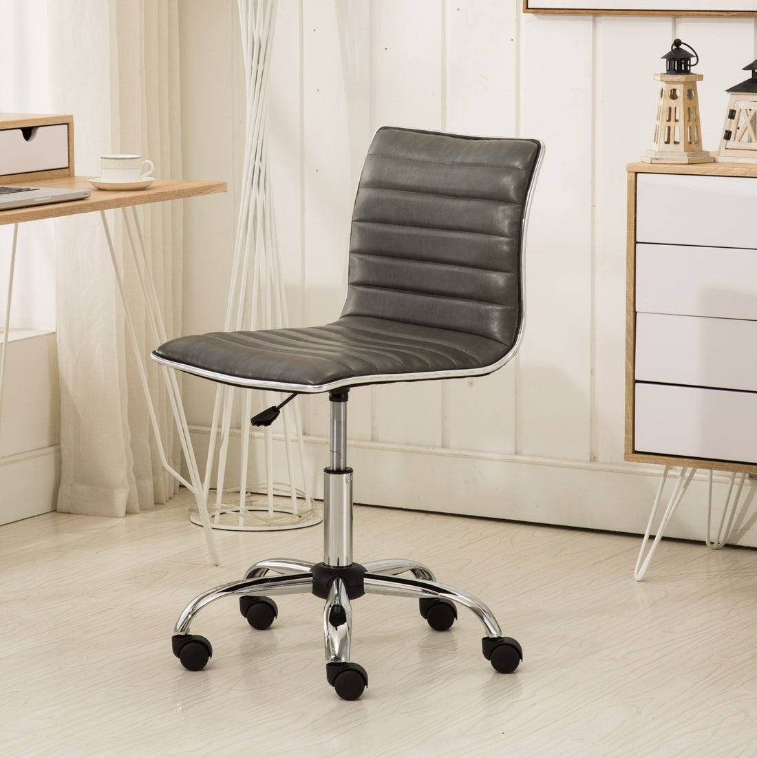 Fremo Chromel Adjustable Air Lift Office Chair, Grey Grey Faux Leather