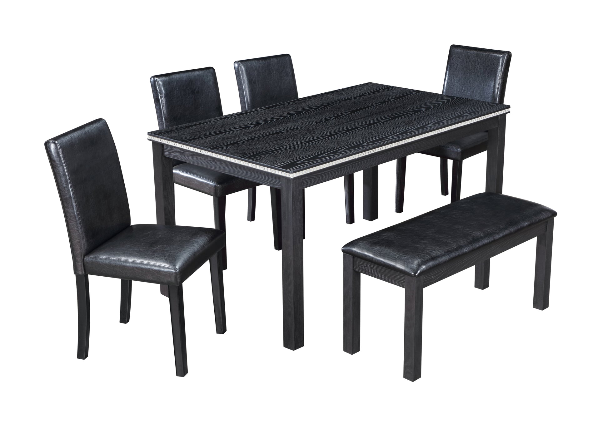 Wooden Dining Rectangular Table With Bench, Kitchen Table With Bench For Small Space, 6 Person Dining Table, Black Black Seats 6 Dining Room Rectangular 4 Leg Rectangular Dining Table With Chair And Bench Solid Wood Mdf