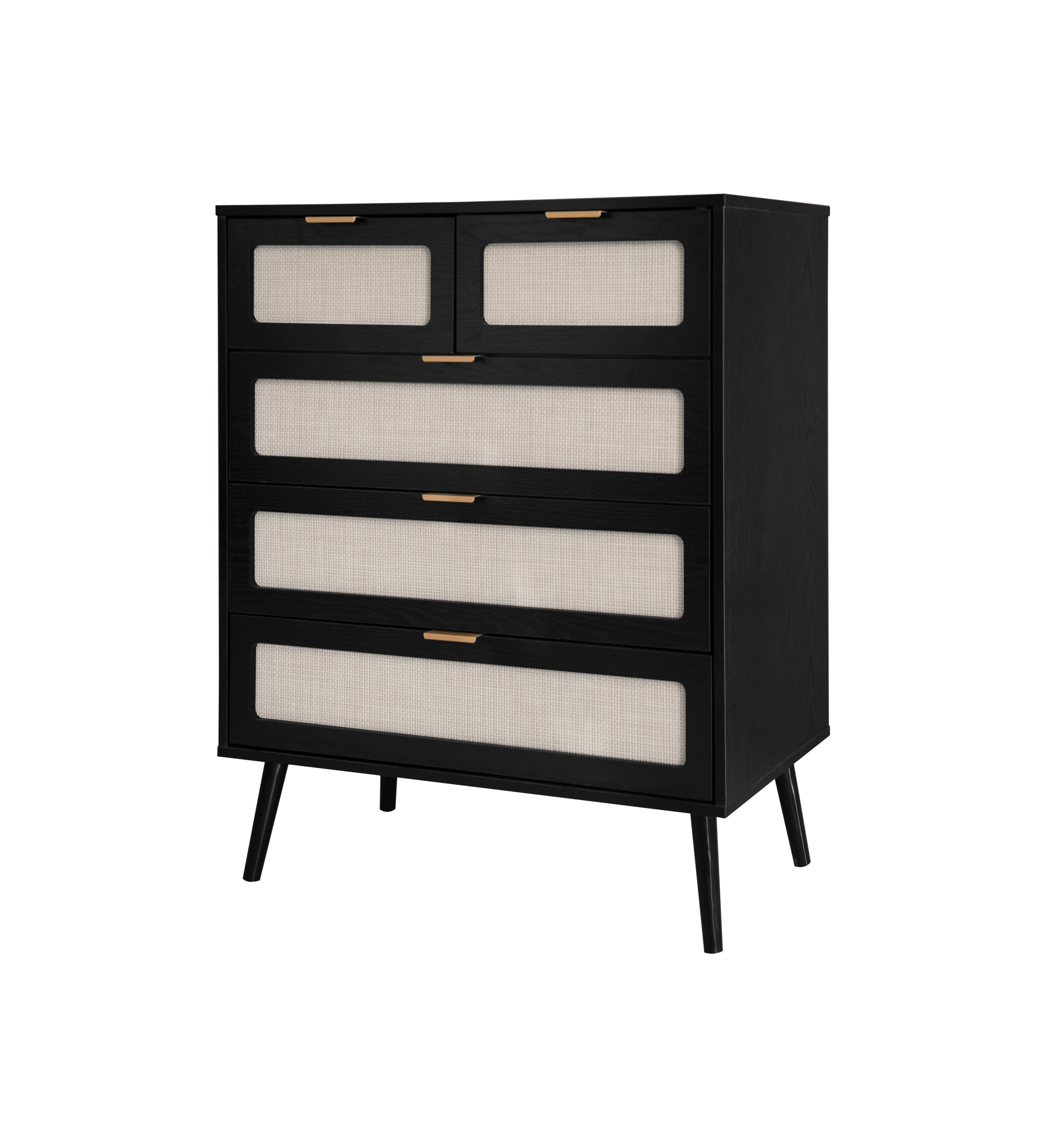 5 Drawer Cabinet, Accent Storage Cabinet, Suitable For Living Room, Bedroom, Dining Room, Study Black Mdf