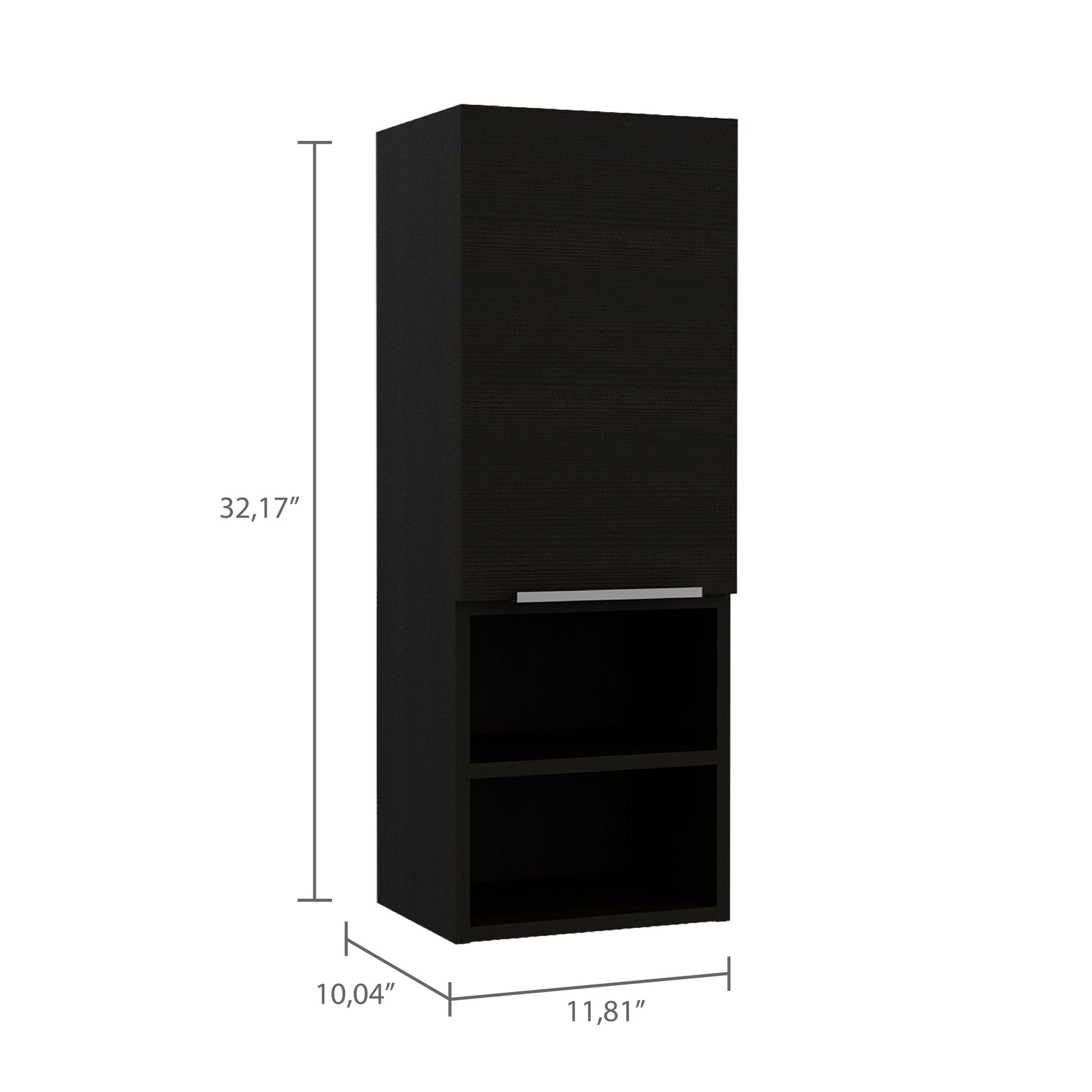 Medicine 32H" Single Door Cabinet, Two External Shelves, Two Interior Shelves, Black Black Particle Board Particle Board