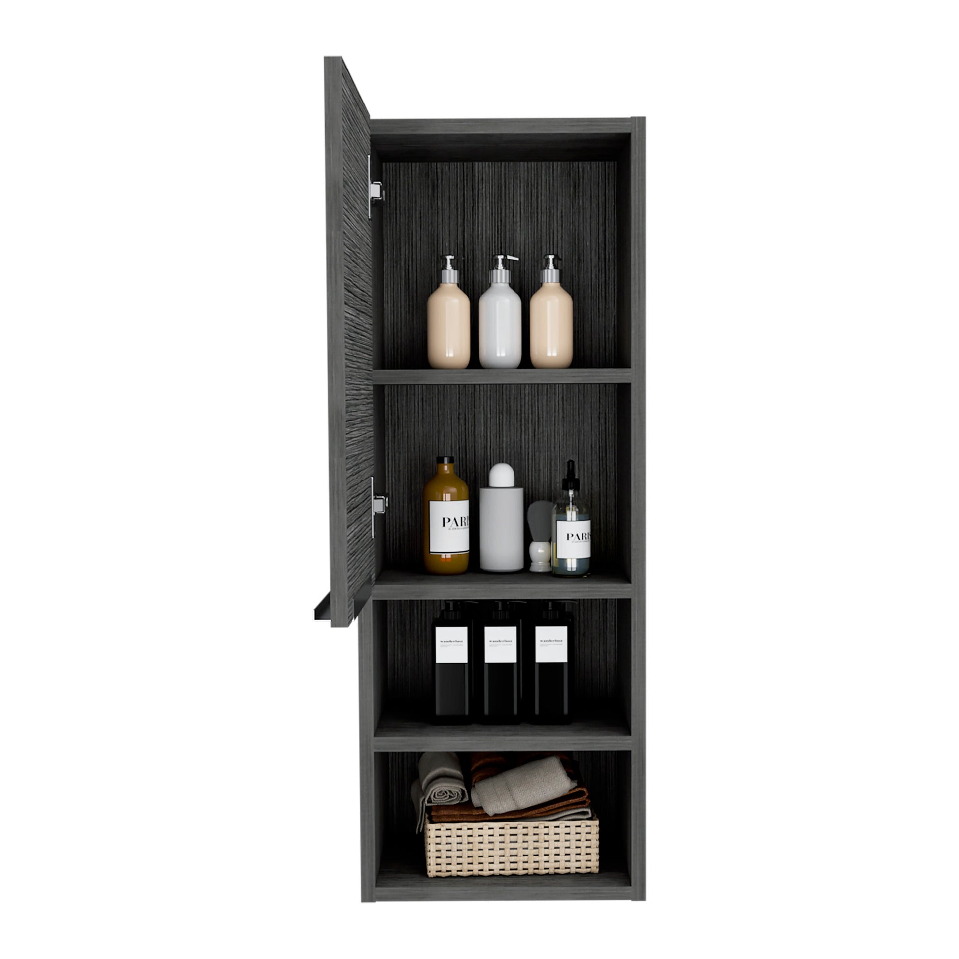 Medicine 32H" Single Door Cabinet, Two External Shelves, Two Interior Shelves, Smokey Oak Gray Particle Board Particle Board