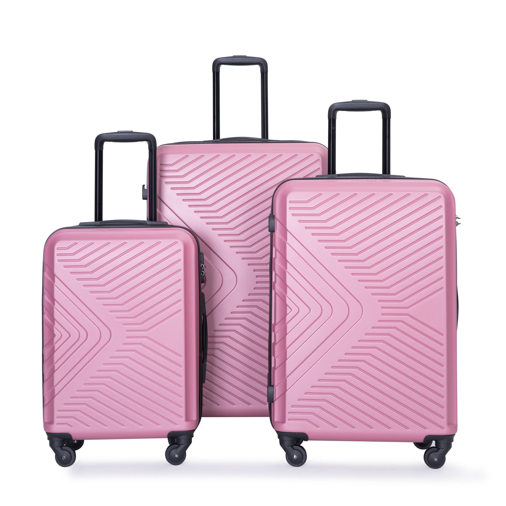 3 Piece Luggage Sets Abs Lightweight Suitcase With Two Hooks, Spinner Wheels, Tsa Lock, 20 24 28 , Pink Pink Abs