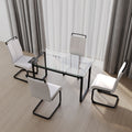 51 Inch Glass Dining Table Set For 4, Dining Table & Chair Sets With Black Metal Legs For Kitchen, Modern Rectangle Tempered Glass Table Top And Pu Dining Armless Chair For Dining Room Transparent Glass
