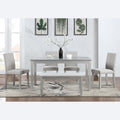 Wooden Dining Rectangular Table With Bench, Kitchen Table With Bench For Small Space, 6 Person Dining Table, Silver Grey Beige Silver Gray Seats 6 Dining Room Rectangular 4 Leg Rectangular Dining Table With Chair And Bench Solid Wood Mdf