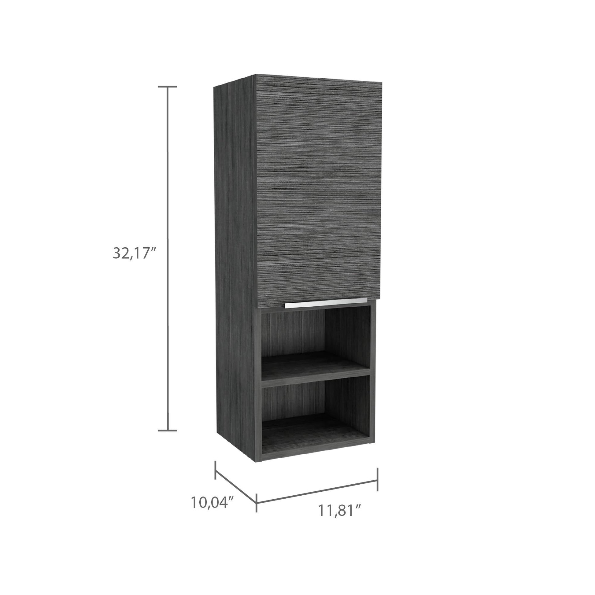 Medicine 32H" Single Door Cabinet, Two External Shelves, Two Interior Shelves, Smokey Oak Gray Particle Board Particle Board