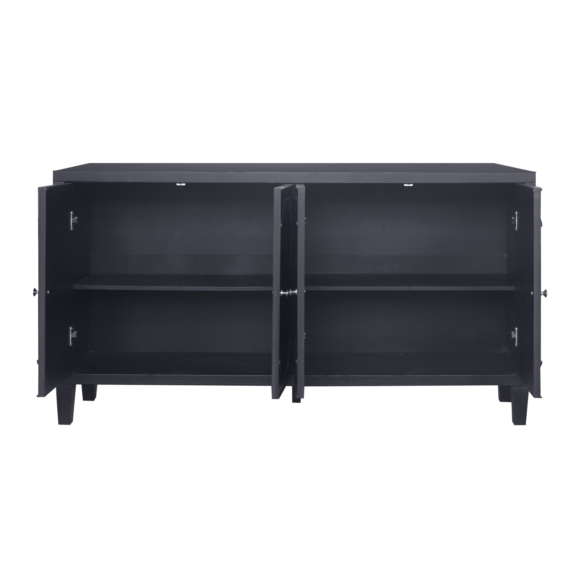 Accent Cabinet 4 Door Wooden Cabinet Sideboard Buffet Server Cabinet Storage Cabinet, For Living Room, Entryway, Hallway, Office, Kitchen And Dining Room, Matte Black Matte Matte Black Solid Wood Mdf