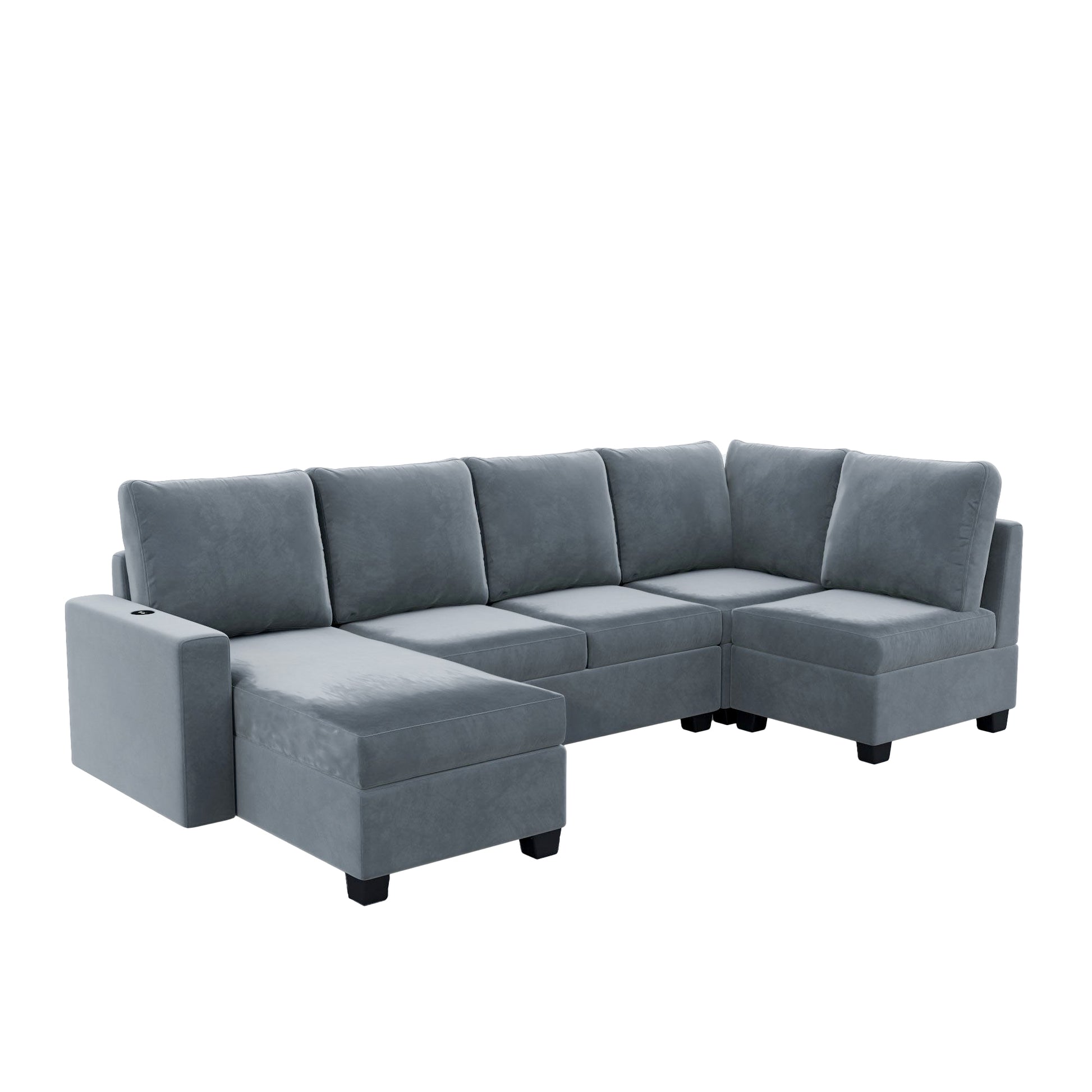 138*56" Modern L Shape Sectional Sofa, 6 Seat Velvet Fabric Couch With Convertible Chaise Lounge,Freely Combinable Indoor Furniture For Living Room, Apartment, Office,3 Colors Grey Velvet 6 Seat