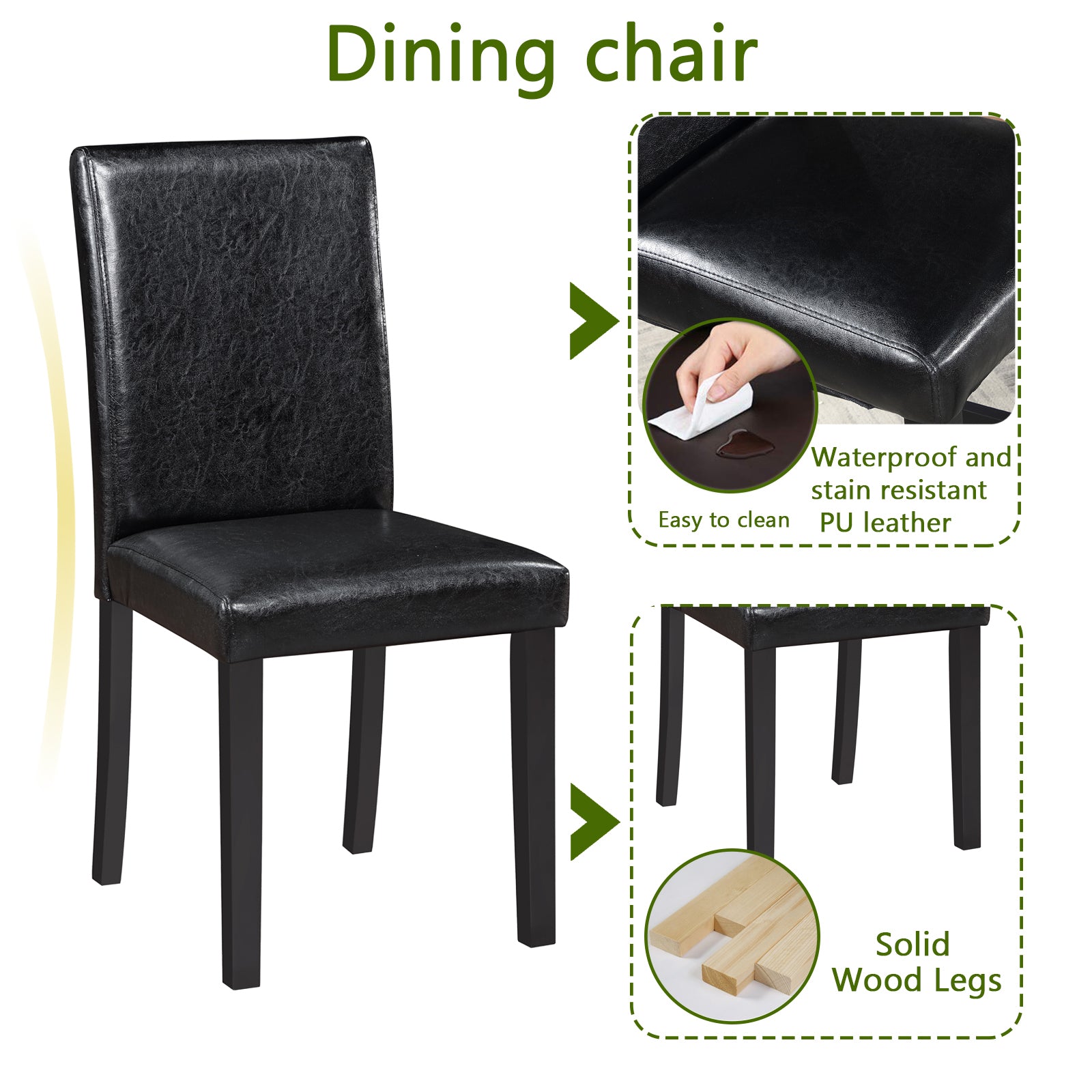 5 Piece Wooden Dining Table Set, Kitchen Table Set With A Square Table And 4 Upholstered Chairs, Wooden Dining Room Table With Crystal Decoration And Chairs Set For Kitchen, Dining Room, Black Black Seats 4 Dining Room 4 Leg Square Dining Table With