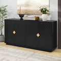 Modern Functional Large Storage Space Sideboard With Wooden Triangular Handles And Adjustable Shelves For Living Room And Dining Room Black Black Mdf