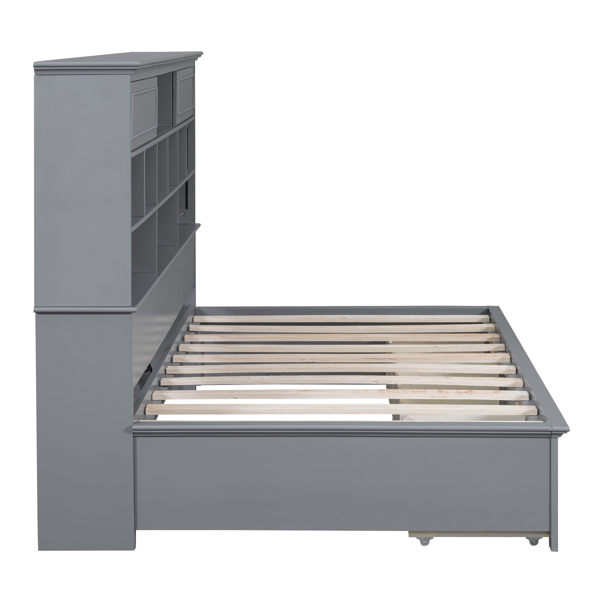 Twin Size Wood Daybed With Multi Storage Shelves, Charging Station And 3 Drawers, Gray Box Spring Not Required Twin Gray Wood Solid Wood Mdf