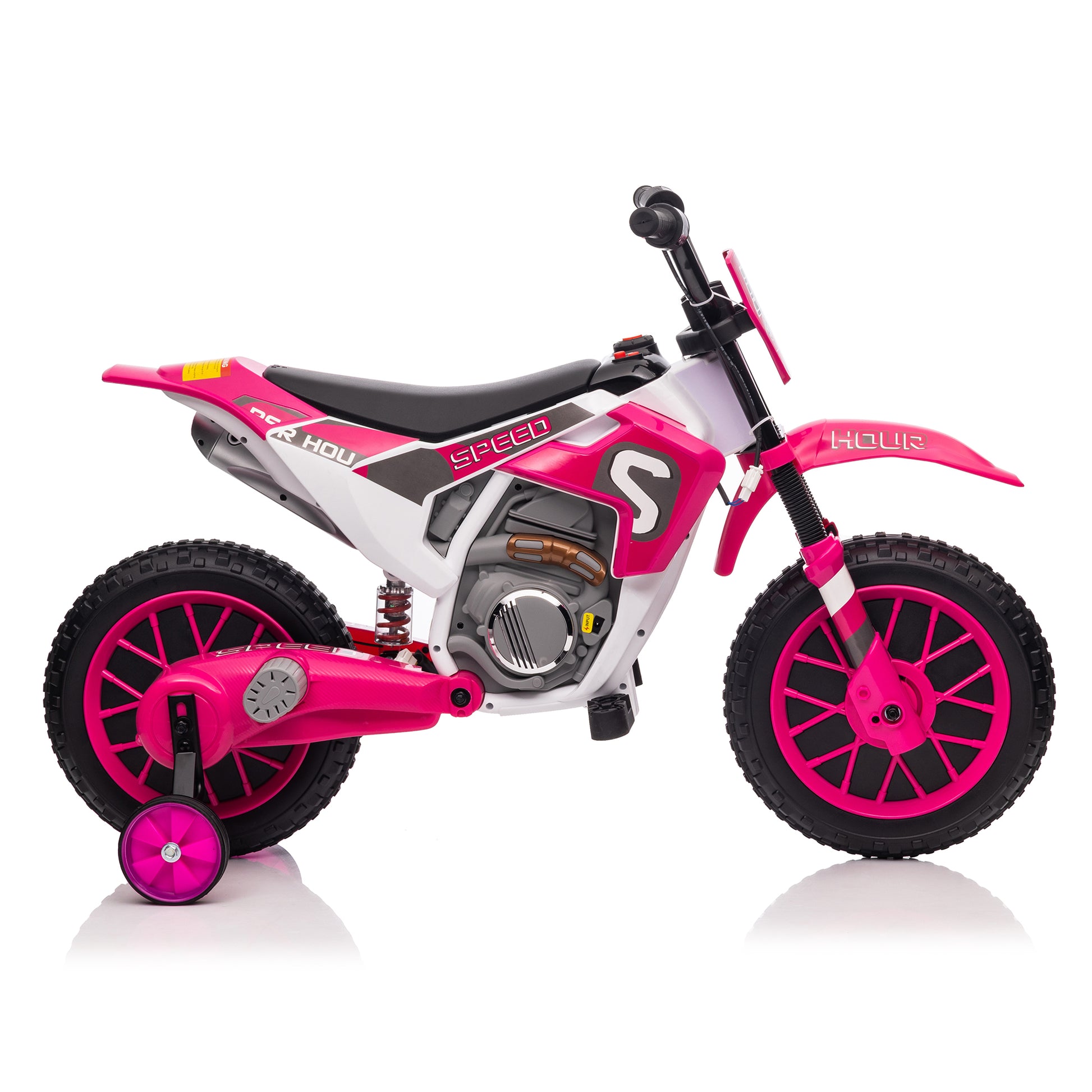 12V Kids Ride On Toy Motorcycle, Electric Motor Toy Bike With Training Wheels For Kids 3 6, Rose Red Rose Red Polypropylene