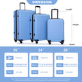 3 Piece Luggage Sets Abs Lightweight Suitcase With Two Hooks, Spinner Wheels, Tsa Lock, 20 24 28 Light Blue Light Blue Abs