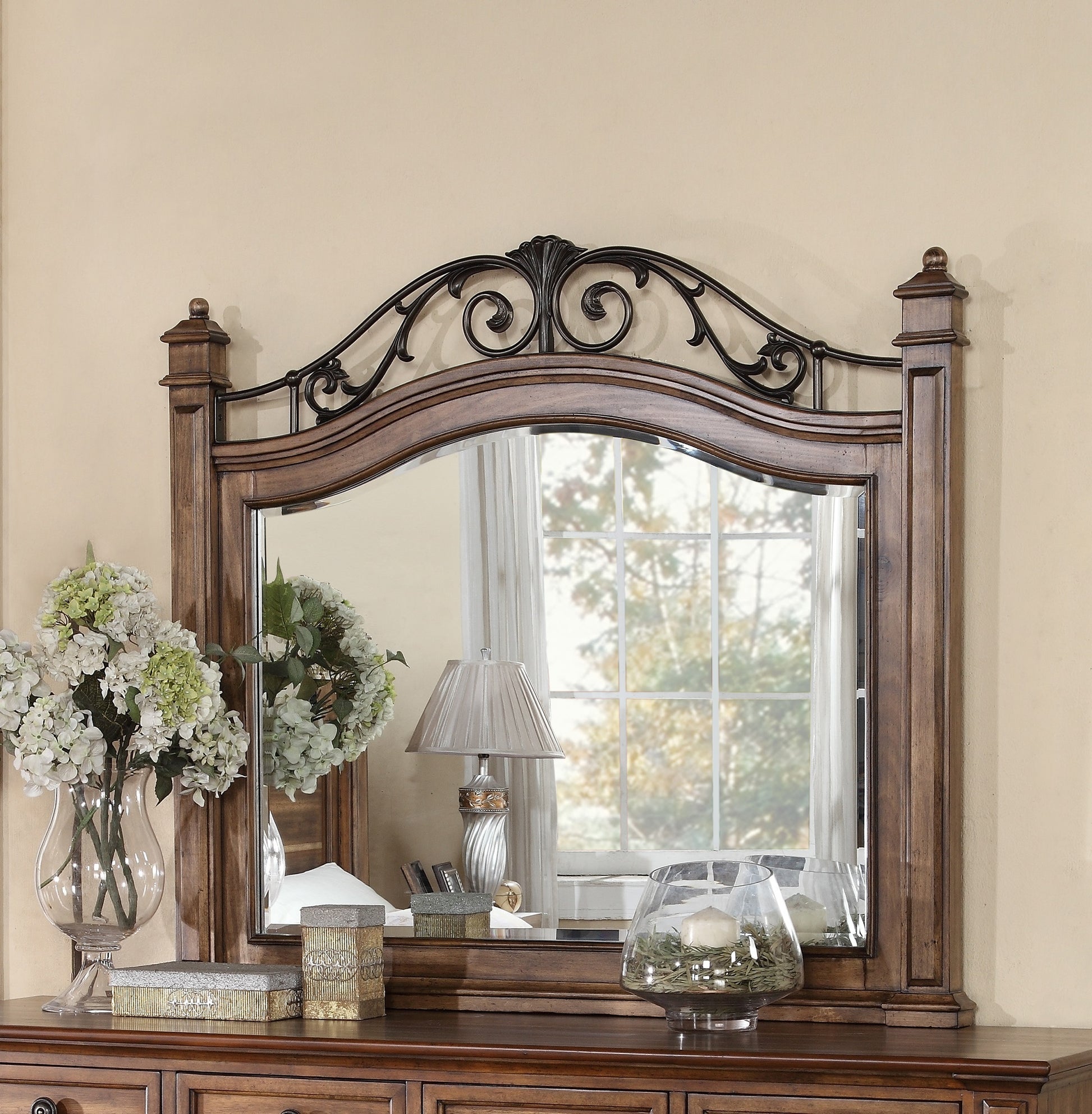 Barclay Mirror, No Assembly Required, Rustic Acacia Finish Brown Traditional Acacia Wood