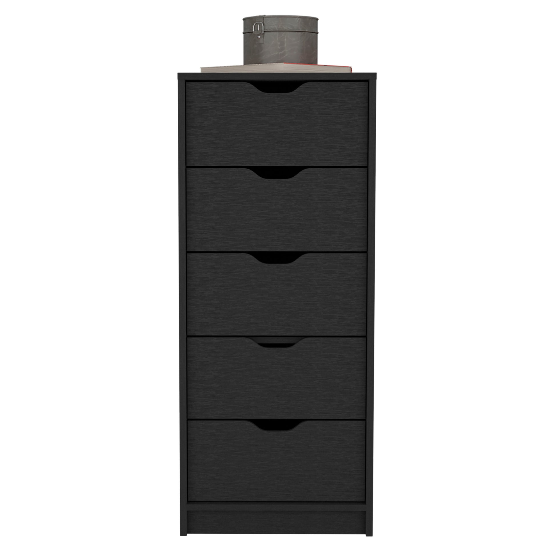 Dresser 42"H, 5 Drawersslim Storage Chest Of Drawers, Black Black Particle Board Particle Board