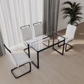 51 Inch Glass Dining Table Set For 4, Dining Table & Chair Sets With Black Metal Legs For Kitchen, Modern Rectangle Tempered Glass Table Top And Pu Dining Armless Chair For Dining Room Transparent Glass