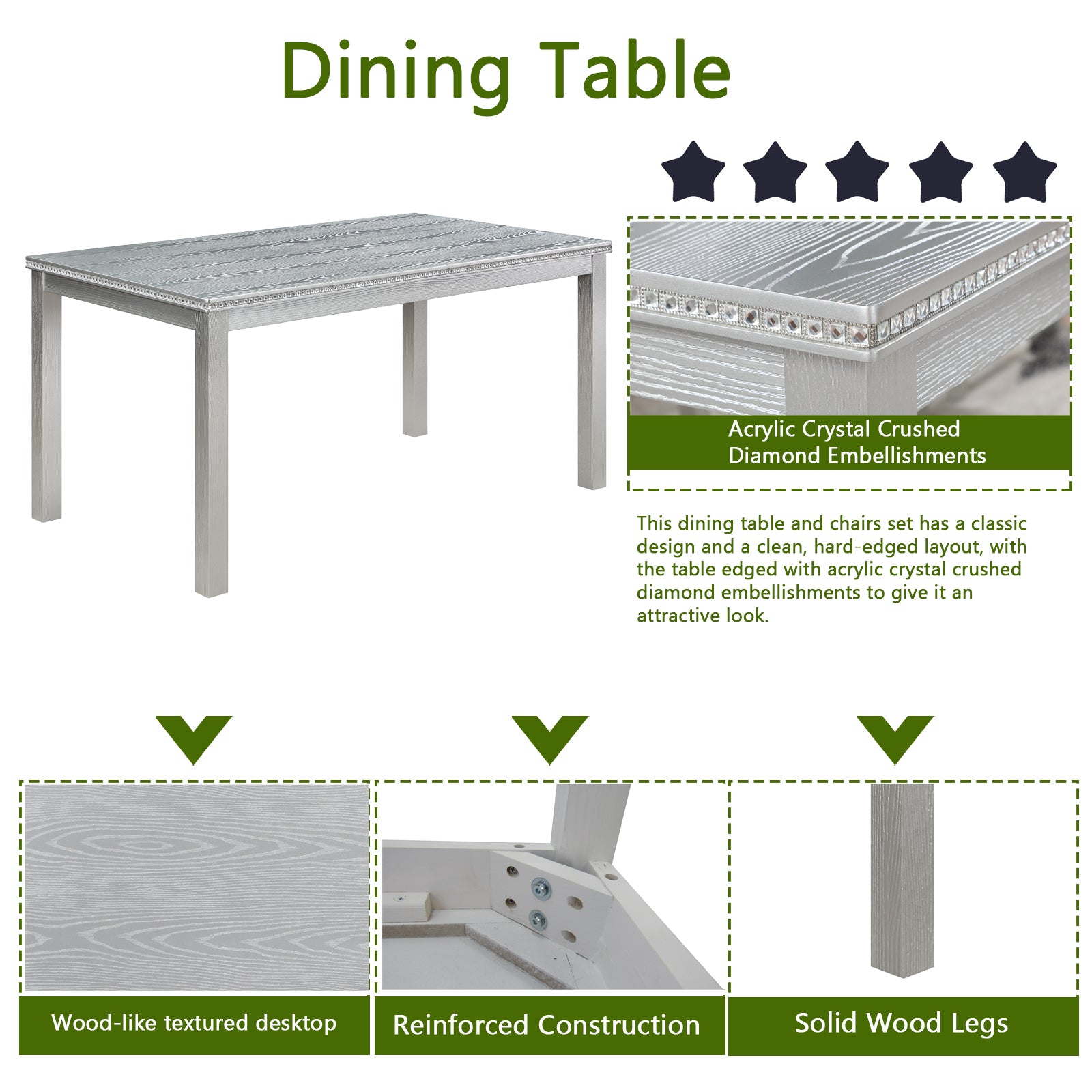 Wooden Dining Rectangular Table With Bench, Kitchen Table With Bench For Small Space, 6 Person Dining Table, Silver Grey Beige Silver Gray Seats 6 Dining Room Rectangular 4 Leg Rectangular Dining Table With Chair And Bench Solid Wood Mdf