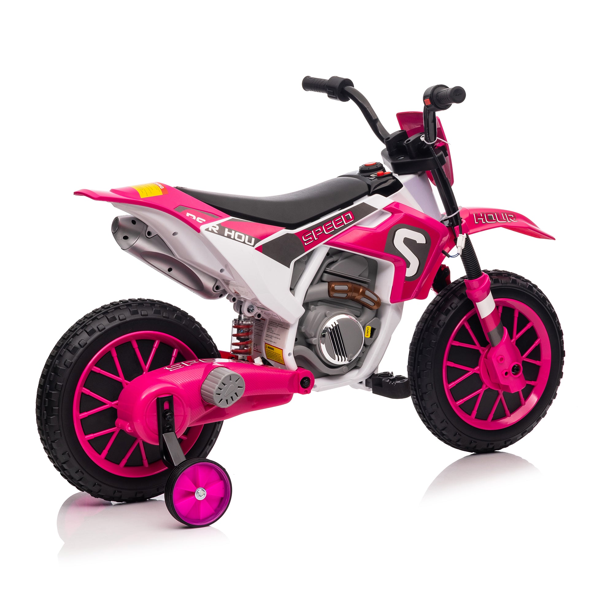 12V Kids Ride On Toy Motorcycle, Electric Motor Toy Bike With Training Wheels For Kids 3 6, Rose Red Rose Red Polypropylene