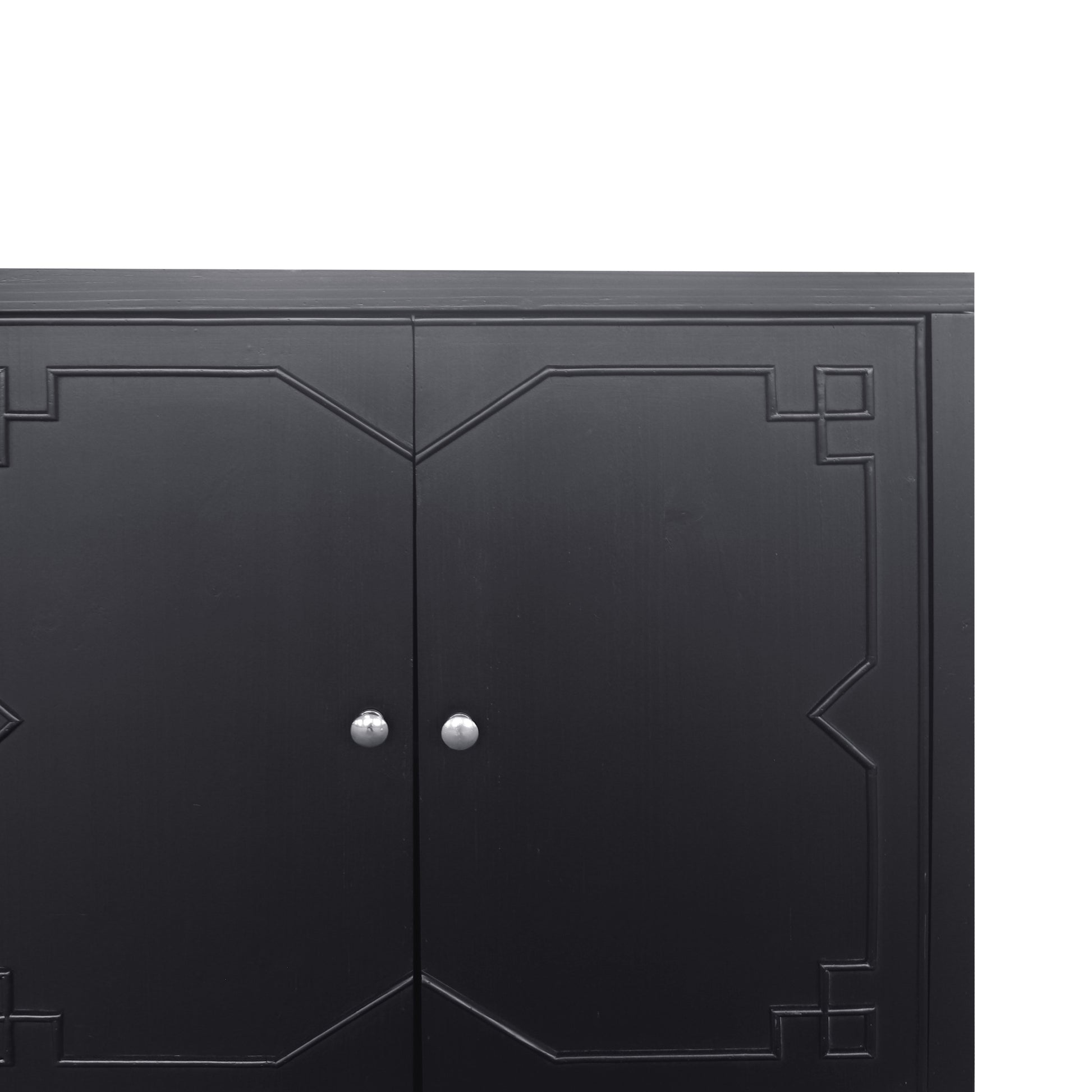 Accent Cabinet 4 Door Wooden Cabinet Sideboard Buffet Server Cabinet Storage Cabinet, For Living Room, Entryway, Hallway, Office, Kitchen And Dining Room, Matte Black Matte Matte Black Solid Wood Mdf