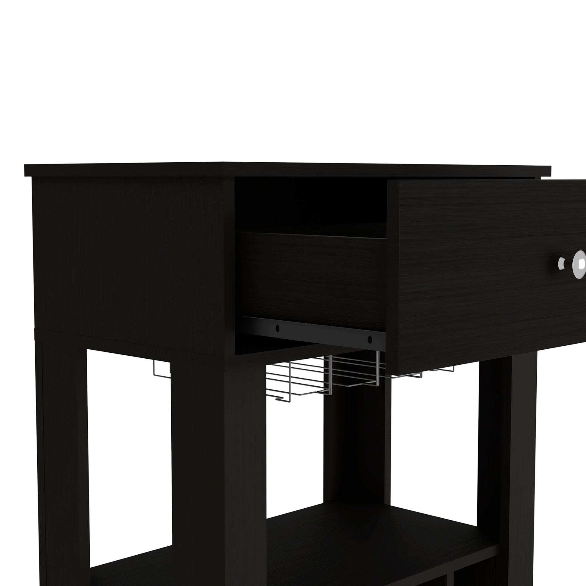 39" H Black Bar Coffee Cart, Kitchen Or Living Room Cabinet Storage, With 12 Bottle Racks, A Central Shelf With 1 Cup Holders, 1 Drawer Ideal For Storing Small Things Black Particle Board Particle Board