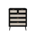 5 Drawer Cabinet, Accent Storage Cabinet, Suitable For Living Room, Bedroom, Dining Room, Study Black Mdf