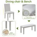 Wooden Dining Rectangular Table With Bench, Kitchen Table With Bench For Small Space, 6 Person Dining Table, Silver Grey Beige Silver Gray Seats 6 Dining Room Rectangular 4 Leg Rectangular Dining Table With Chair And Bench Solid Wood Mdf
