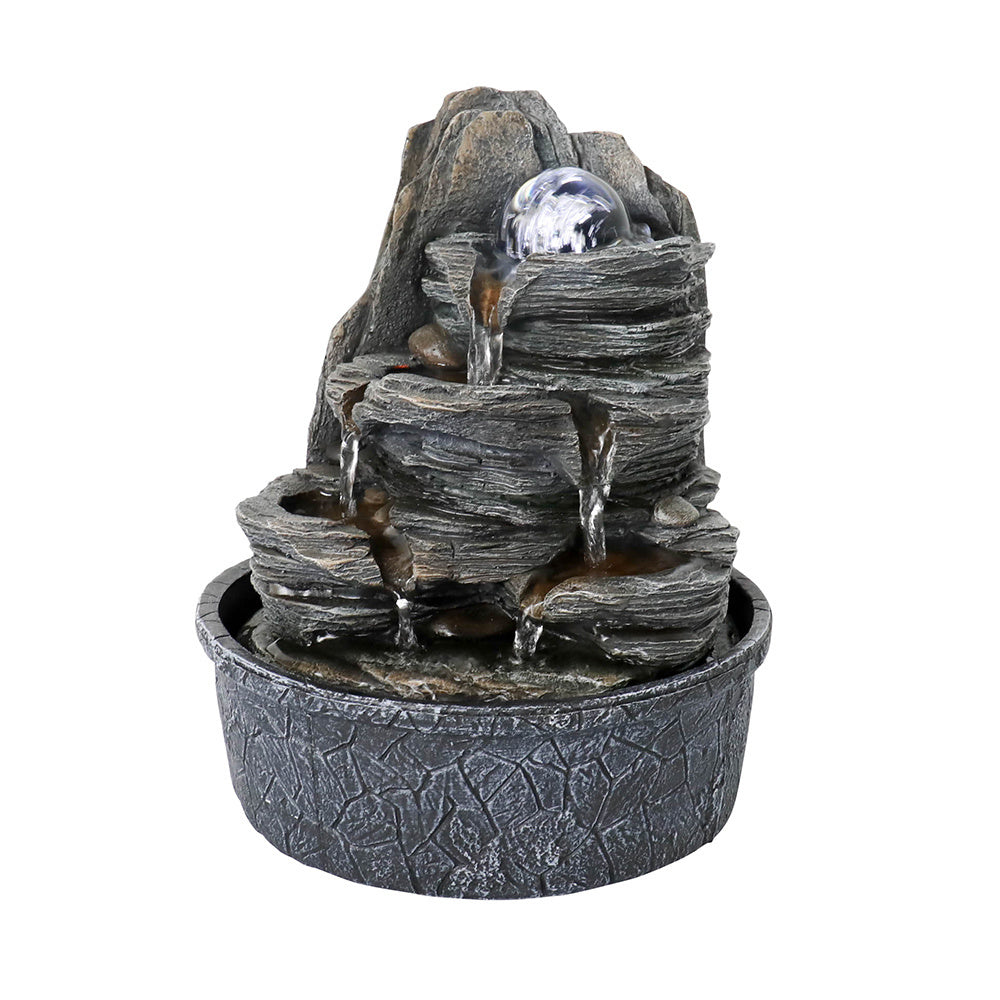 9.8Inches Indoor Tabletop Fountain Cascading Fountain With Led Light & Crystal Ball Gray Resin