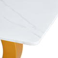 A Modern Minimalist Rectangular Dining Table Suitable For 6 8 People, A Set Of 6 Piece Pu Leather Backrest And Gold Metal Legs Modern Dining Chairs. F Oc C 009 White Mdf Glass