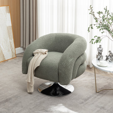 Modern Style Emerald Single Swivel Sofa Chair, Teddy Upholstered Single Sofa With Round And Fluffy Reading Chair, Suitable For Living Room, Bedroom, Corner. Emerald Bedroom Modern Wood