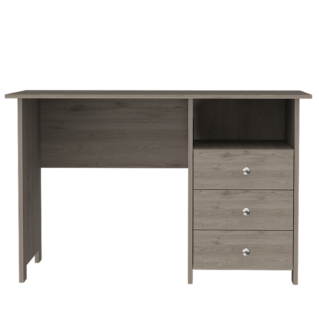 Antara Computer Desk With Open Storage Shelf And 3 Drawers, Light Gray Gray Particle Board Particle Board