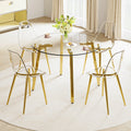 Modern Minimalist Style Circular Transparent Tempered Glass Table, Tempered Glass Tabletop, Golden Metal Legs, Suitable For Kitchen, Dining Room, And Living Room, 42 