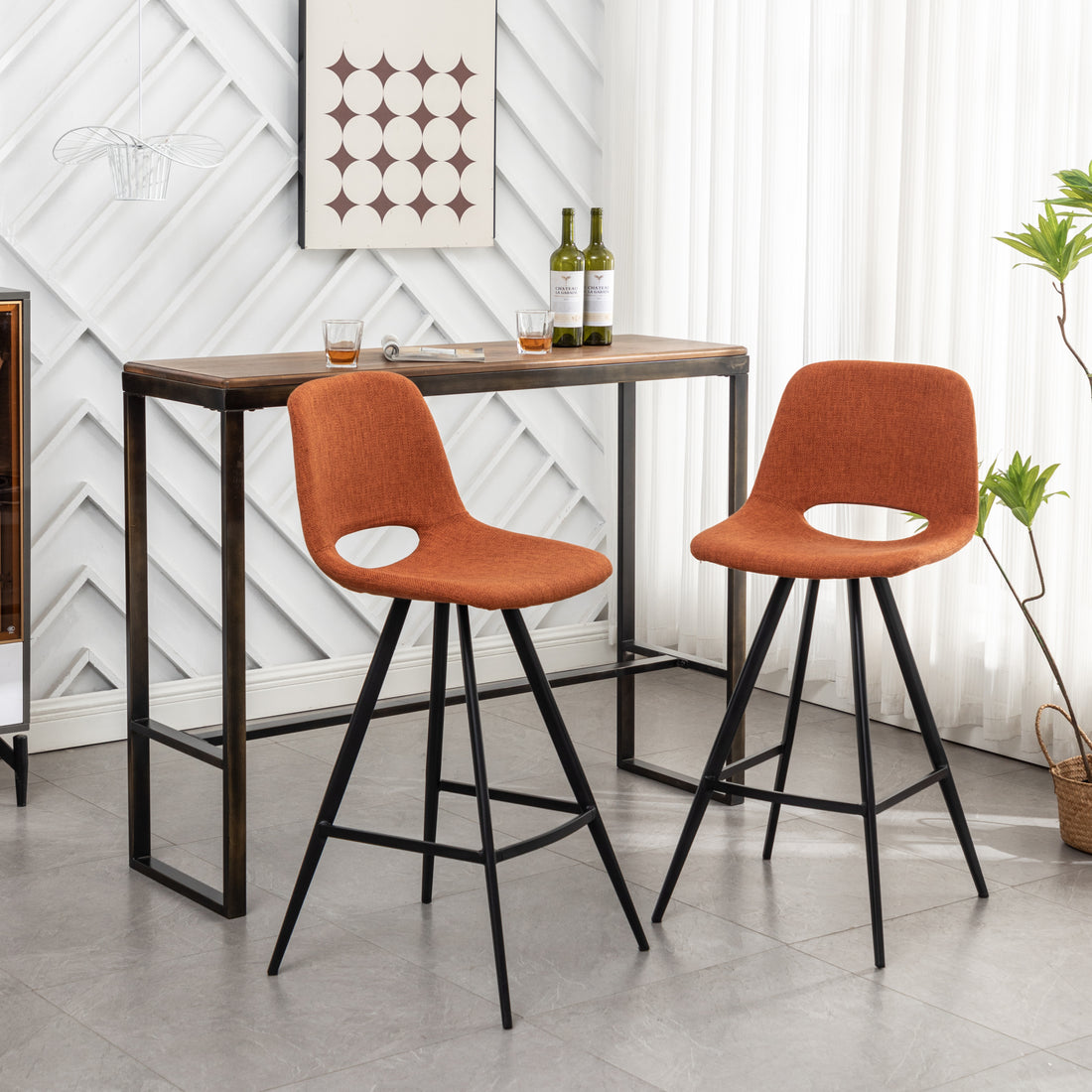 Porth Fabric Kitchen 28.25" Counter Height Stools, Set Of 2, Orange Orange Polyester