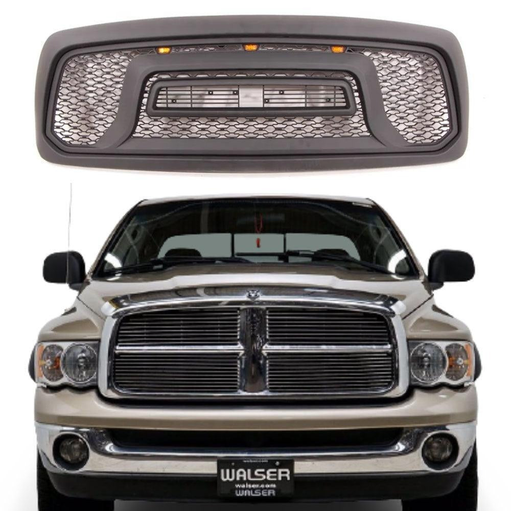 Rebel Style Front Grille For 2002 2003 2004 2005 Dodge Ram 1500 Power Wagon Grill Replacement With Letters And Amber Led Lights Black Matt Black Abs Abs