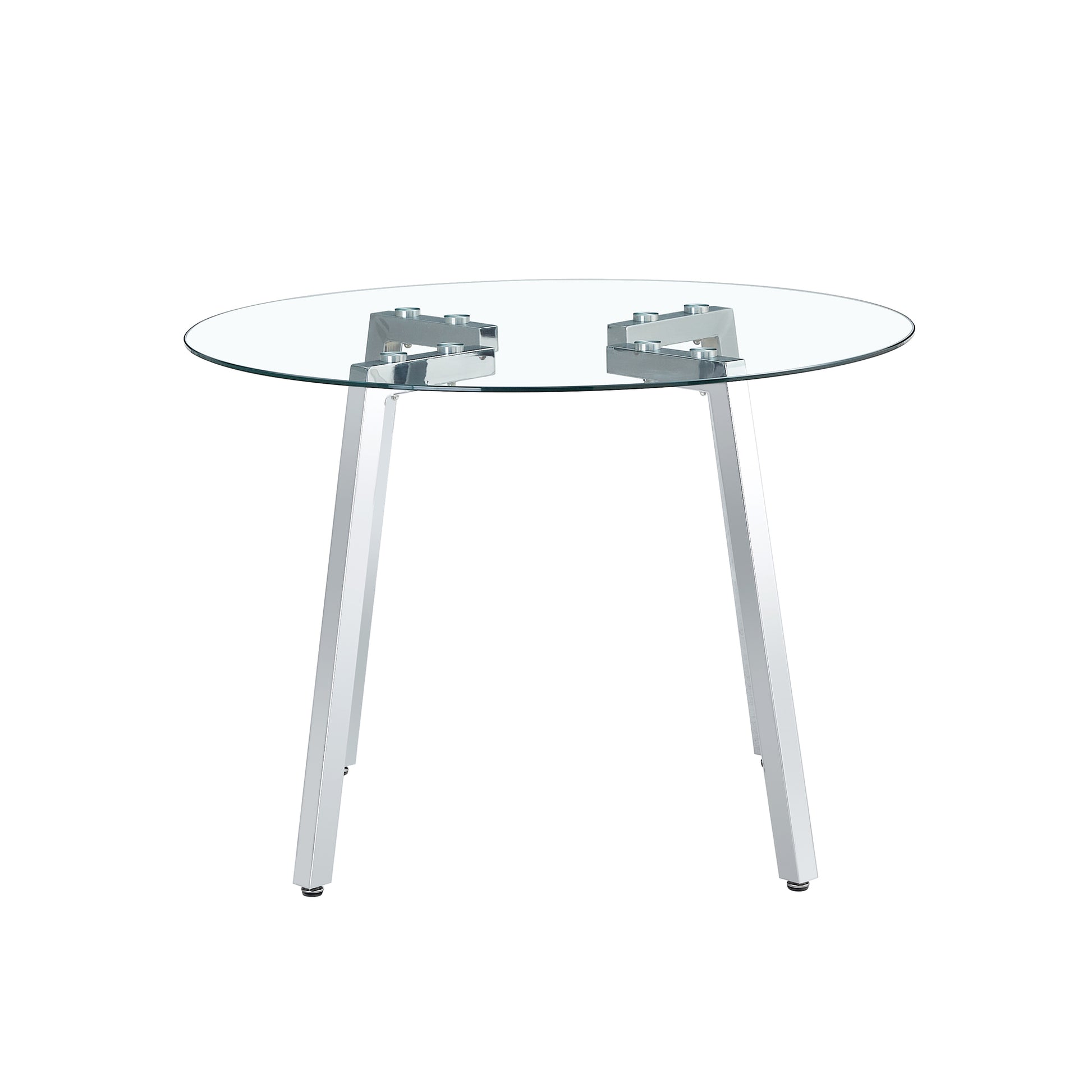 Modern Minimalist Style Circular Transparent Tempered Glass Table, Tempered Glass Tabletop, Silver Metal Table Legs, Suitable For Kitchen, Dining Room, And Living Room, 42 "* 42" * 29.5 "1123R Transparent Glass