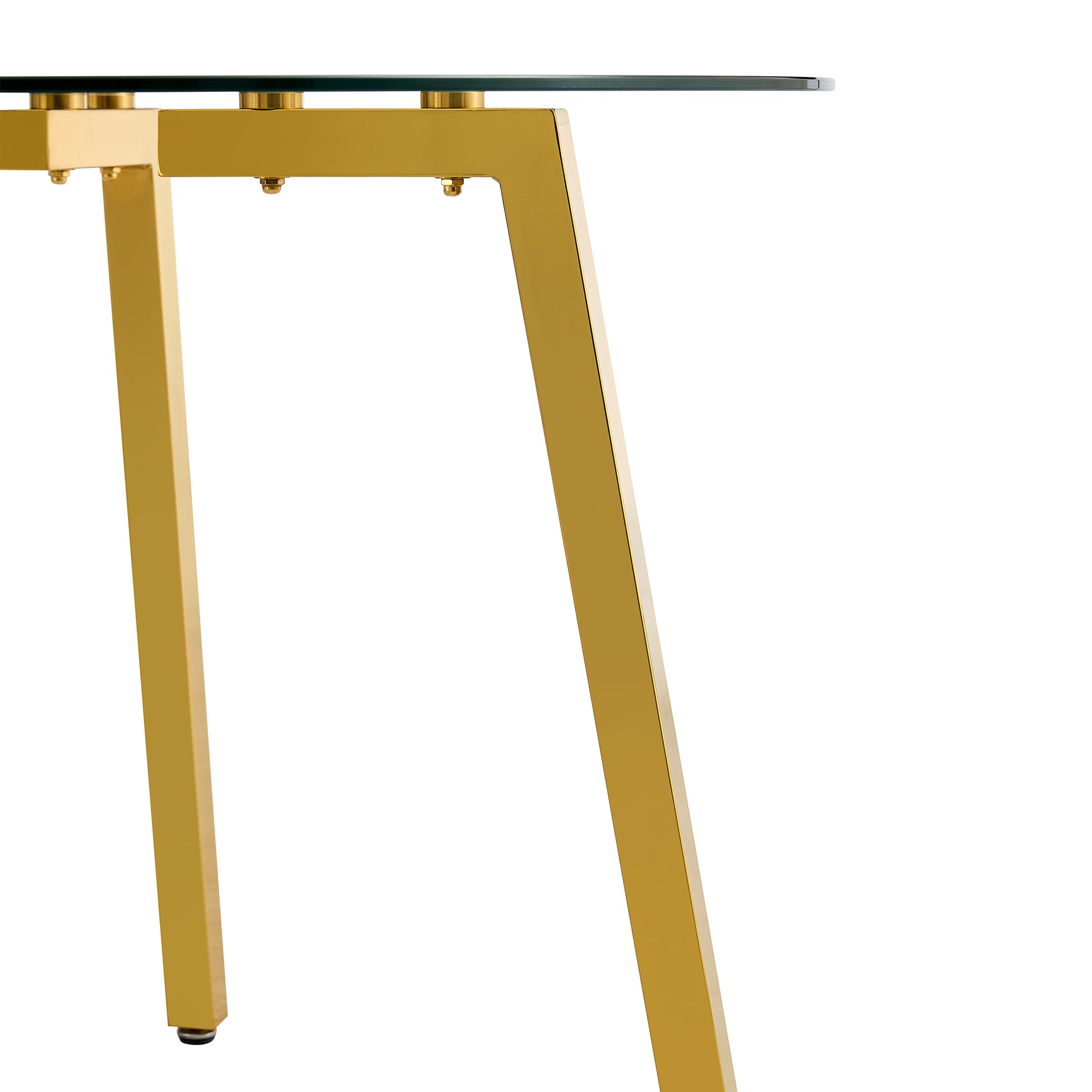Modern Minimalist Style Circular Transparent Tempered Glass Table, Tempered Glass Tabletop, Golden Metal Legs, Suitable For Kitchen, Dining Room, And Living Room, 42 "* 42" * 29.5 "1123R Transparent Glass