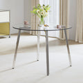 Modern Minimalist Style Circular Transparent Tempered Glass Table, Tempered Glass Tabletop, Silver Metal Table Legs, Suitable For Kitchen, Dining Room, And Living Room, 42 