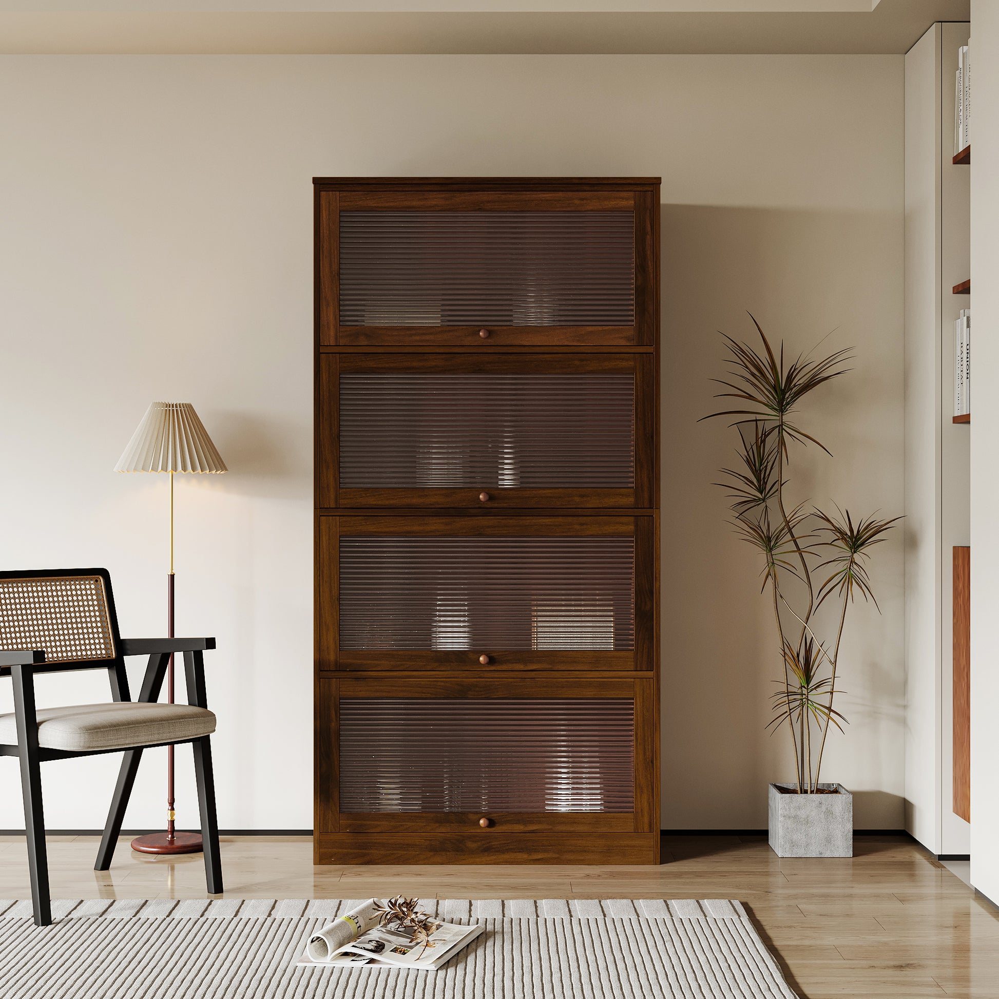 Bookcase Contemporary Closed Back Glass Doors Office Storage Cabinet Floor To Ceiling Low Cabinet Bookcase Against Wall Dustproof Bookshelf Walnut Brown Mdf