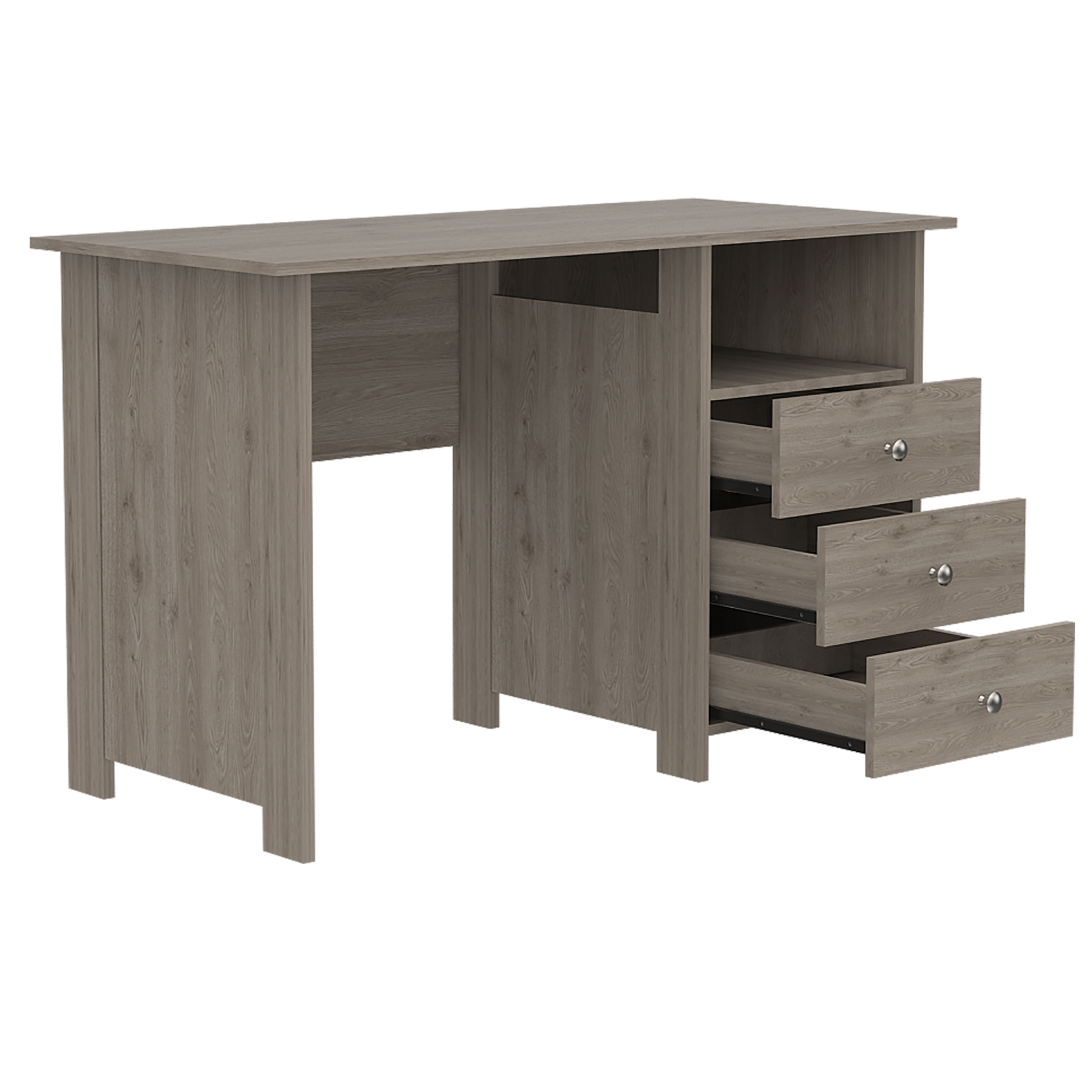 Computer Desk With Open Storage Shelf And 3 Drawers, Light Gray Gray Particle Board Particle Board