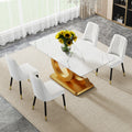 A Large Modern Minimalist Rectangular Dining Table Suitable For 6 8 People, A Set Of 4 Piece Pu Leather Backrest And Black Metal Legs Modern Dining Chairs. F Oc C 007 Gold Mdf Glass