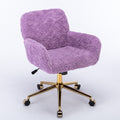 Office Chair,Artificial Rabbit Hair Home Office Chair With Golden Metal Base,Adjustable Desk Chair Swivel Office Chair,Vanity Chair Violet Violet Bedroom Foam Velvet