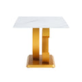 A Modern Minimalist Rectangular Dining Table Suitable For 6 8 People, A Set Of 6 Piece Pu Leather Backrest And Gold Metal Legs Modern Dining Chairs. F Oc C 009 White Mdf Glass