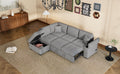 Sleeper Sectional Sofa, L Shape Corner Couch Sofa Bed With Storage Ottoman & Hidden Arm Storage & Usb Charge For Living Room Apartment, Gray Gray Velvet 4 Seat