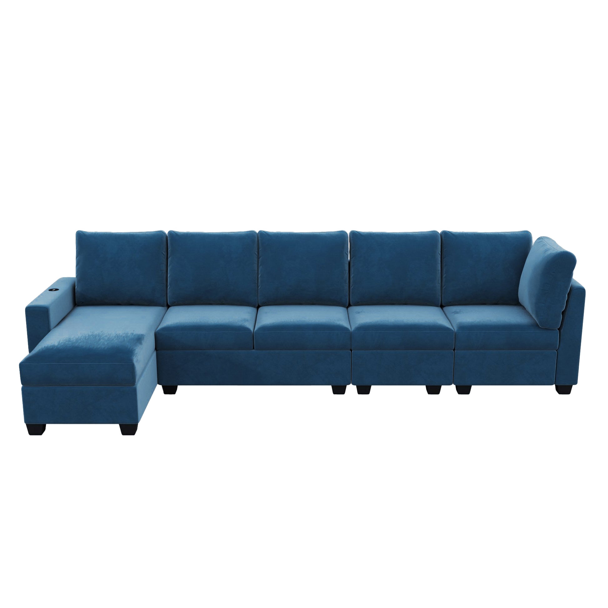 138*56" Modern L Shape Sectional Sofa, 6 Seat Velvet Fabric Couch With Convertible Chaise Lounge,Freely Combinable Indoor Furniture For Living Room, Apartment, Office,3 Colors Navy Velvet 5 Seat