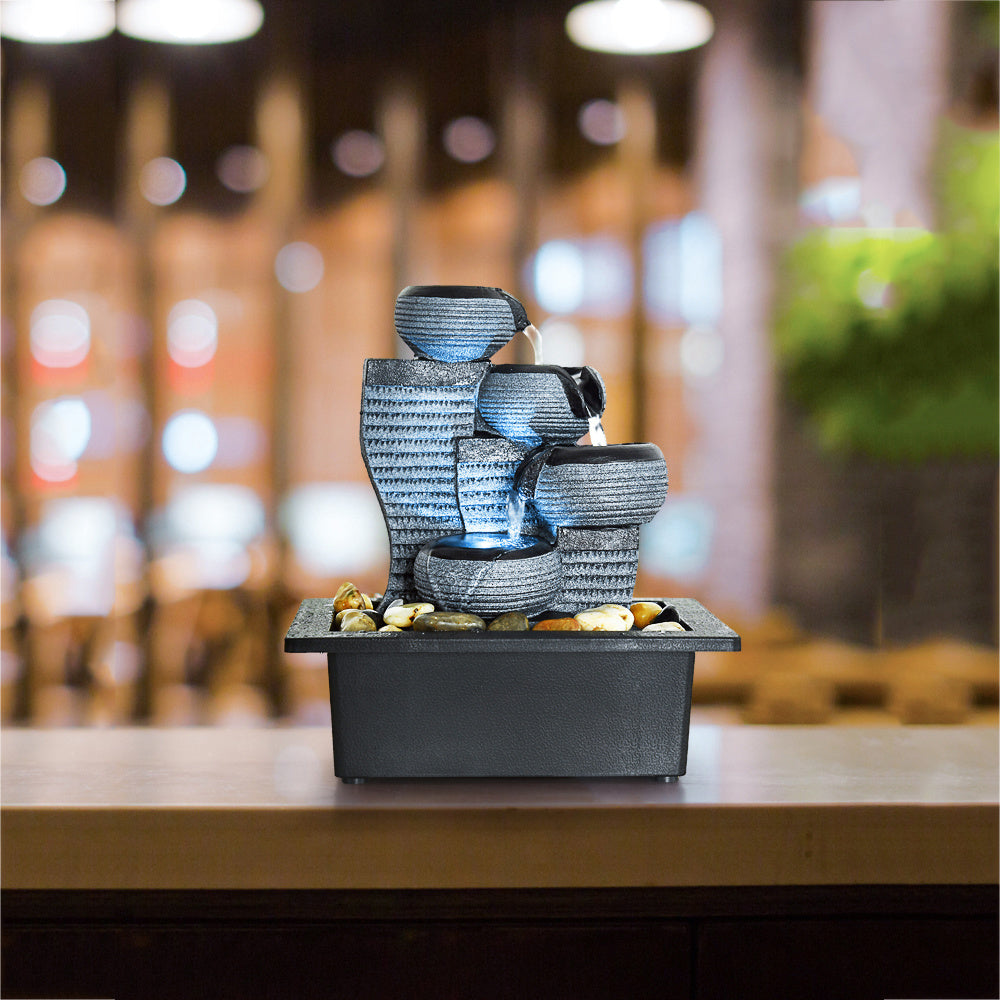 Drop 10Inches Desktop Water Fountain Submersible Pump Indoor Decoration For Office Homedrop 10Inches Desktop Water Fountain Submersible Pump Indoor Decoration For Office Homedrop 10Inche Gray Resin