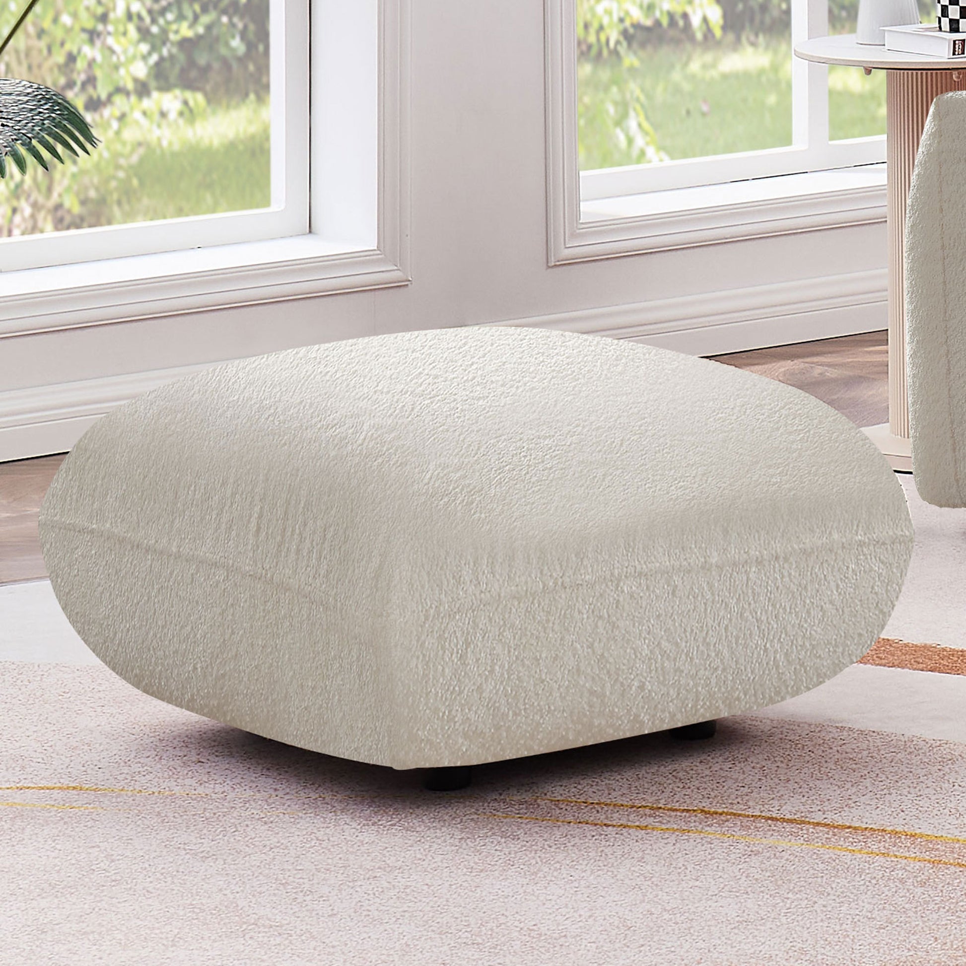 Mid Century Modern Couch 3 Seater Sofa With Ottoman Upholstered Footrest Stool Ottoman Foot Stool For Living Room, Bedroom, Beige Beige Boucle