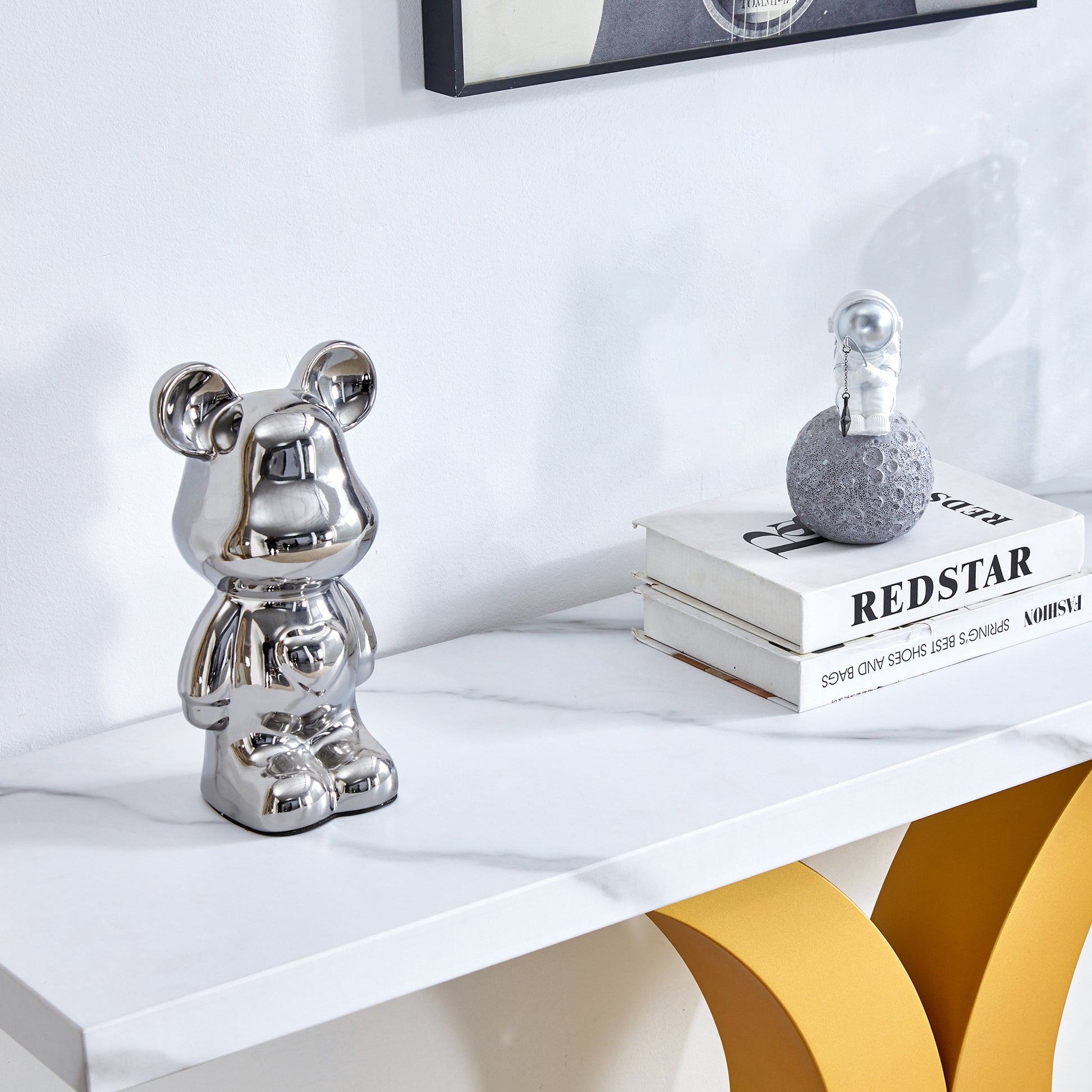 A Modern Minimalist Style Foyer Table With White Tabletop, Gold Bracket, And Bottom Plate, Enhancing The Beauty And Artistic Atmosphere Of The Home, Suitable For The Foyer Fxg White Gold Mdf
